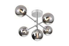 Gana Semi Flush Ceiling Tiered Adjustable Arms, 5 Light G9, IP44, Polished Chrome/Smoke Smooth Round Glass
