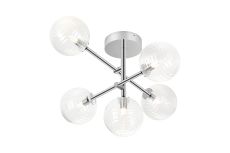 Gana Semi Flush Ceiling Tiered Adjustable Arms, 5 Light G9, IP44, Polished Chrome/Clear Ribbed Round Glass