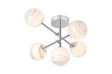 Gana Semi Flush Ceiling Tiered Adjustable Arms, 5 Light G9, IP44, Polished Chrome/Grey/White Round Marble Effect Glass