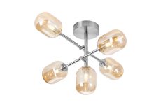 Gana Semi Flush Ceiling Tiered Adjustable Arms, 5 Light G9, IP44, Polished Chrome/Amber Smooth Tubular Glass