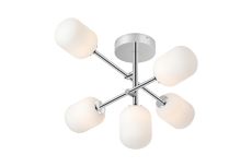 Gana Semi Flush Ceiling Tiered Adjustable Arms, 5 Light G9, IP44, Polished Chrome/Opal Smooth Tubular Glass