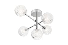Gana Semi Flush Ceiling Tiered Adjustable Arms, 5 Light G9, IP44, Polished Chrome/Clear Cross Pattern Round Glass
