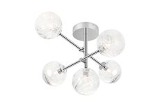 Gana Semi Flush Ceiling Tiered Adjustable Arms, 5 Light G9, IP44, Polished Chrome/Clear Dune Effect Round Glass