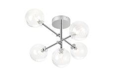 Gana Semi Flush Ceiling Tiered Adjustable Arms, 5 Light G9, IP44, Polished Chrome/Clear Swirl Round Glass