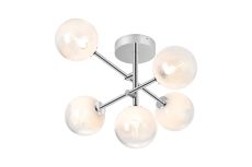 Gana Semi Flush Ceiling Tiered Adjustable Arms, 5 Light G9, IP44, Polished Chrome/White Two-Tone Snow Specks Round Glass