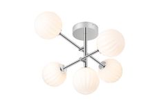 Gana Semi Flush Ceiling Tiered Adjustable Arms, 5 Light G9, IP44, Polished Chrome/Opal Round Segment Glass