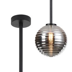 Gana 12cm Telescopic Pendant, 1 Light G9, IP44, Satin Black/Smoke Ribbed Round Glass