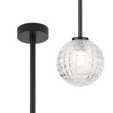 Gana 12cm Telescopic Pendant, 1 Light G9, IP44, Satin Black/Clear Cross Pattern Round Glass