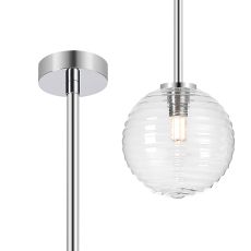 Gana 12cm Telescopic Pendant, 1 Light G9, IP44, Polished Chrome/Clear Ribbed Round Glass