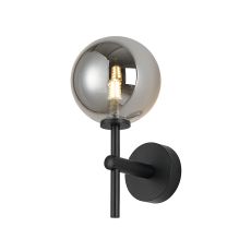 Gana Medium Arm Wall Light, 1 Light G9, IP44, Satin Black/Smoke Smooth Round Glass