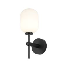 Gana Medium Arm Wall Light, 1 Light G9, IP44, Satin Black/Opal Smooth Tubular Glass