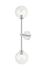 Gana Tall Arm Wall Light, 2 Light G9, IP44, Polished Chrome/Clear Swirl Round Glass