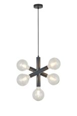 Vienta 3 Arm 5 Light Vertical Adjustable Pendant E27, Satin Black
