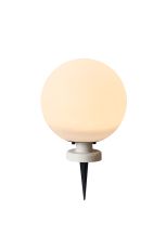 Centa 20cm Ball Light With Ground Spike, 24V DC, 2W LED, 3000K, c/w 1m 2 x 0.75mm² PVC Cable, Male Connection, IP44, White, 3yrs Warranty