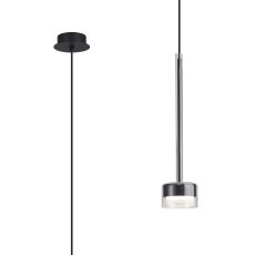 Tonic 9.8cm Dimmable Pendant, 1 Light, With Replaceable 12W LEDs, 3000K, Chrome/Black/Clear Glass