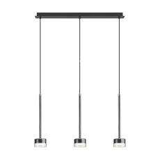 Tonic Linear Dimmable Pendant, 3 Light, With Replaceable 12W LEDs, 3000K, Chrome/Black/Clear Glass