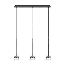 Tonic Linear Pendant, 3 Light, With Replaceable 12W LEDs, 4000K, Chrome/Black/Clear Glass