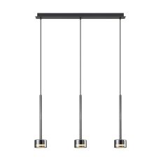 Tonic Linear Pendant, 3 Light, With Replaceable 12W LEDs, 3000K, Chrome/Black/Chrome Glass