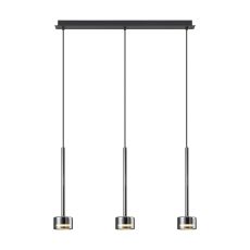Tonic Linear Dimmable Pendant, 3 Light, With Replaceable 12W LEDs, 4000K, Chrome/Black/Chrome Glass