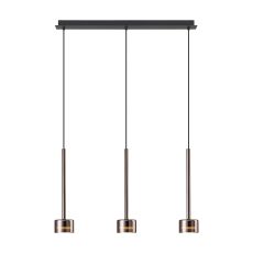 Tonic Linear Dimmable Pendant, 3 Light, With Replaceable 12W LEDs, 3000K, Copper/Black/Copper Glass