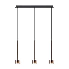 Tonic Linear Pendant, 3 Light, With Replaceable 12W LEDs, 3000K, Copper/Black/Copper Glass