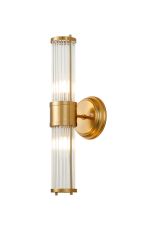Toscano 2 Light Glass Rod Wall Up & Down, E14, IP44, Gold/Clear Glass Rods