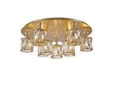 Acacia Round 9 Light G9 Flush Light French Gold / Clear Crystal Shade