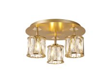 Acacia Round 3 Light G9 35cm Flush Light French Gold / Clear Crystal Shade