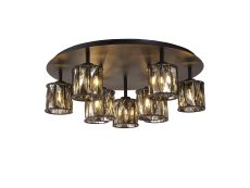 Acacia Round 9 Light G9 Flush Light Satin Black / Smoke Crystal Shade