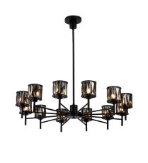 Acacia 91.8cm 12 Light G9 Telescopic Light Satin Black / Smoke Crystal Shade