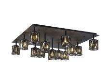 Acacia Square 13 Light G9 Flush Light Satin Black / Smoke Crystal Shade, Item Weight: 21.1kg
