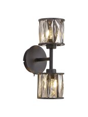 Acacia 2 Light G9 Switched Up / Down Wall Lamp Satin Black / Smoke Crystal Shade