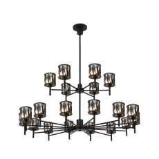 Acacia 111.8cm 20 Light G9 2-Tier Light Satin Black / Smoke Crystal Shade, Item Weight: 19.4kg