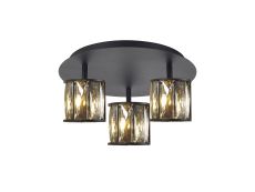 Acacia Round 3 Light G9 35cm Flush Light Satin Black / Smoke Crystal Shade