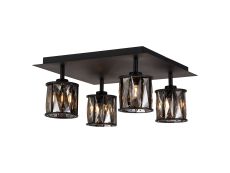 Acacia Square 4 Light G9 40cm Flush Light Satin Black / Smoke Crystal Shade