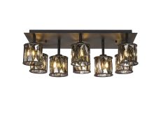 Acacia Rectangle 8 Light G9 Flush Light Satin Black / Smoke Crystal Shade