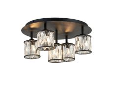 Acacia 46cm Round 5 Light G9 Flush Sand Black / Clear Crystal Shade