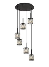 Acacia 40cm 6 Light G9 2.5m Round Multiple Pendant Sand Black / Clear Crystal Shade