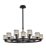 Acacia 90.8cm 8 + 4 Light Round G9 Telescopic Light Sand Black / Clear Crystal Shade