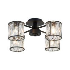 Acacia 46.8cm 4 Light G9 Semi Flush Sand Black / Clear Crystal Shade