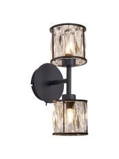 Acacia 2 Light G9 Switched Up / Down Wall Lamp Sand Black / Clear Crystal Shade