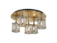 Acacia 46cm Round 5 Light G9 Flush Antique Brass / Clear Crystal Shade
