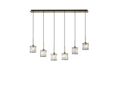 Acacia 6 Light G9 2m Linear Pendant Antique Brass / Clear Crystal Shade