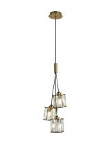 Acacia 12cm 3 Light G9 2m Cluster Pendant Antique Brass / Clear Crystal Shade