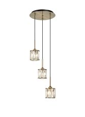 Acacia 30cm 3 Light G9 2m Round Pendant Antique Brass / Clear Crystal Shade
