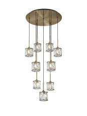Acacia 50cm 9 Light G9 2.5m Round Multiple Pendant Antique Brass / Clear Crystal Shade