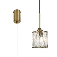 Acacia 10.8cm 1 Light G9 2m Single Pendant Antique Brass / Clear Crystal Shade