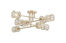 Acacia 85cm 8 Light G9 Crossed Arm Semi Flush French Gold / Clear Crystal Shade