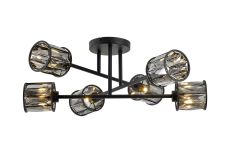 Acacia 69cm 6 Light G9 Crossed Arm Semi Flush Sand Black / Smoked Crystal Shade