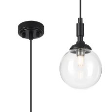 Notte 12cm Pendant, 1 Light G9, IP44, Satin Black/Clear Smooth Round Glass